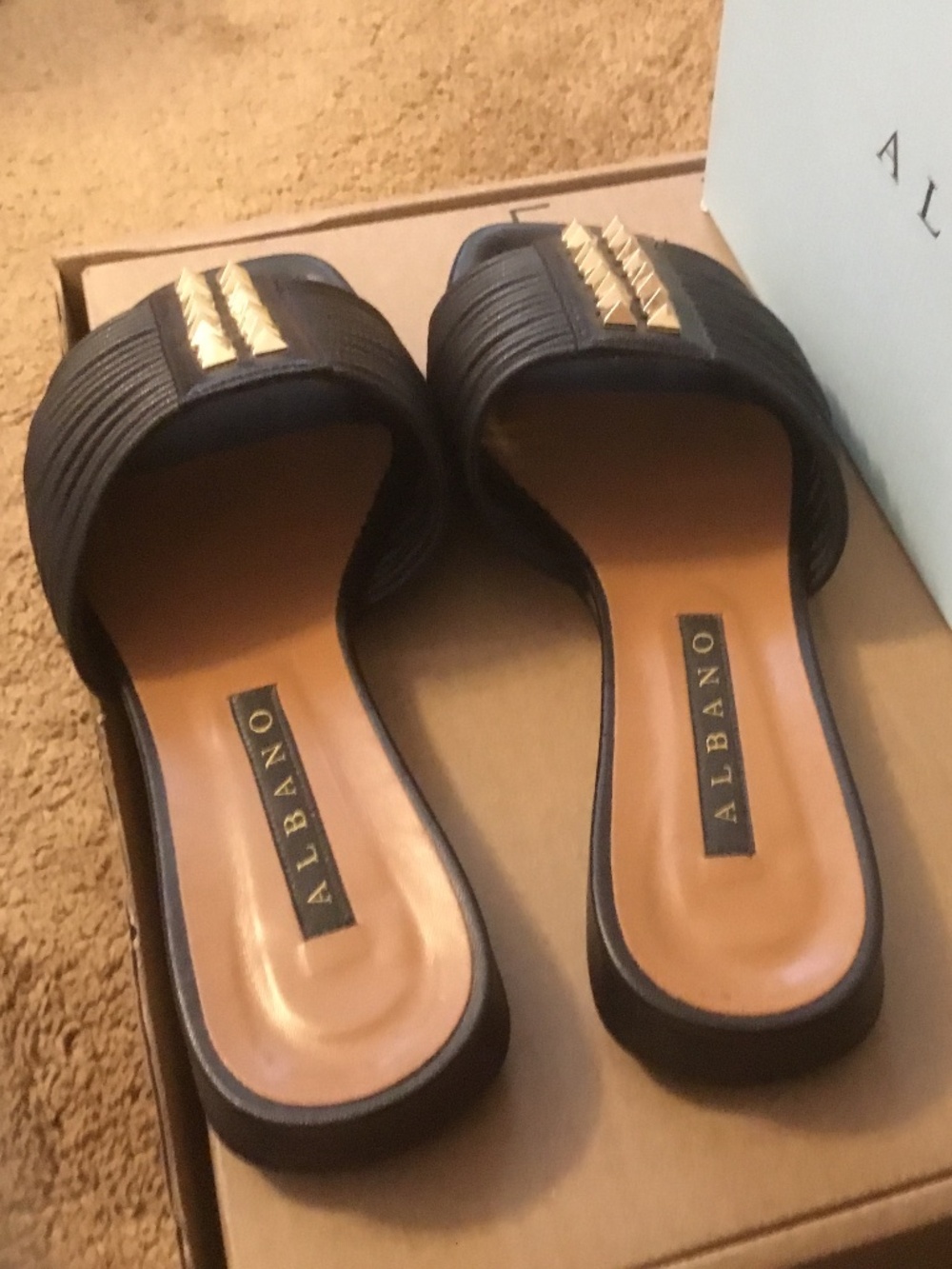 ALBANO (Vero Cuoio) Black Flat Sandals Size 9 (40) with Box Made in Italy - Picture 8 of 8